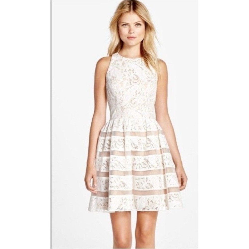 Eliza J White and Nude Lace Fit-and-Flare Mini Dress